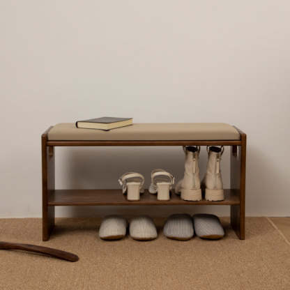 Minimalist Leather Pine Rubberwood 1-Shelf Shoe Storage — Black