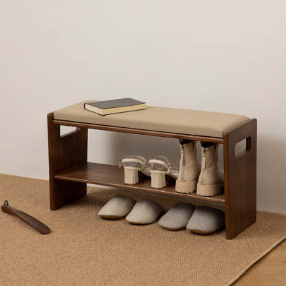 Minimalist Leather Pine Rubberwood 1-Shelf Shoe Storage — Gray