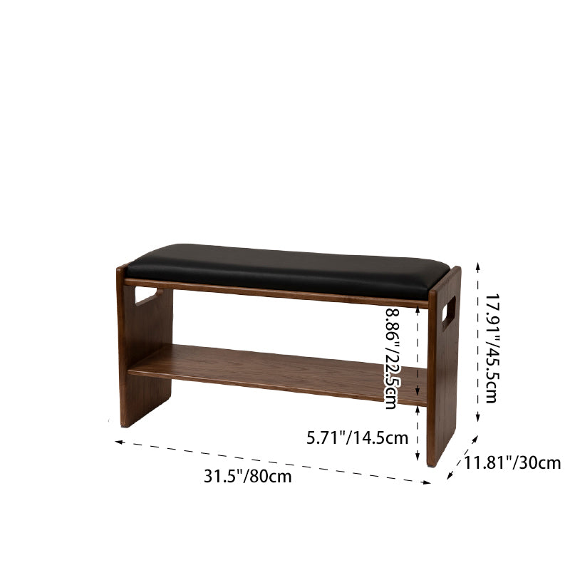 Minimalist Leather Pine Rubberwood 1-Shelf Shoe Storage