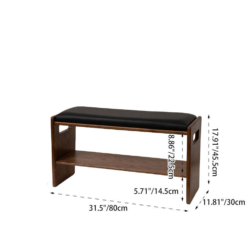 Minimalist Leather Pine Rubberwood 1-Shelf Shoe Storage