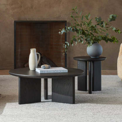 Minimalist Round Solid Wood End Table — Black