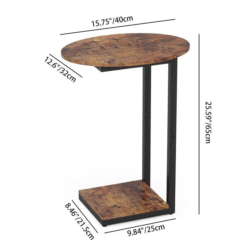 Minimalist Oval Wood Metal 2-Tier End Table
