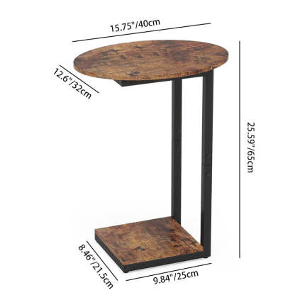 Minimalist Oval Wood Metal 2-Tier End Table
