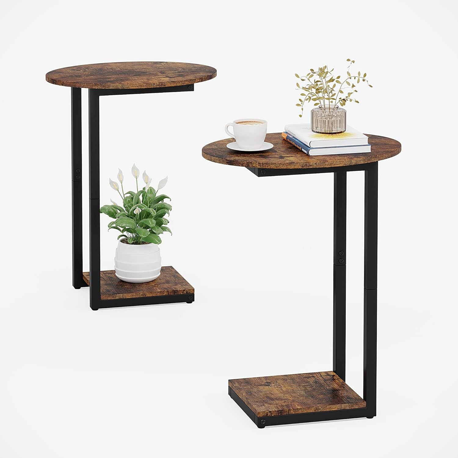 Minimalist end 2-tier metal wood end & side tables
