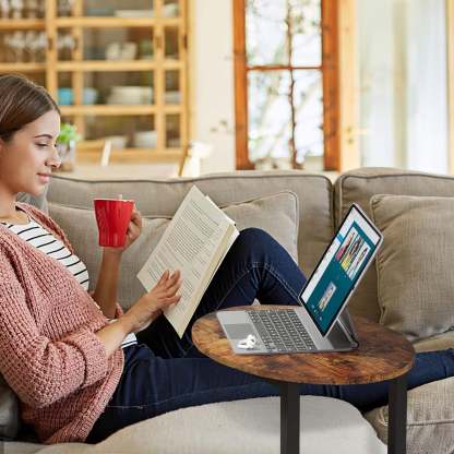 Minimalist Oval Wood Metal 2-Tier End Table
