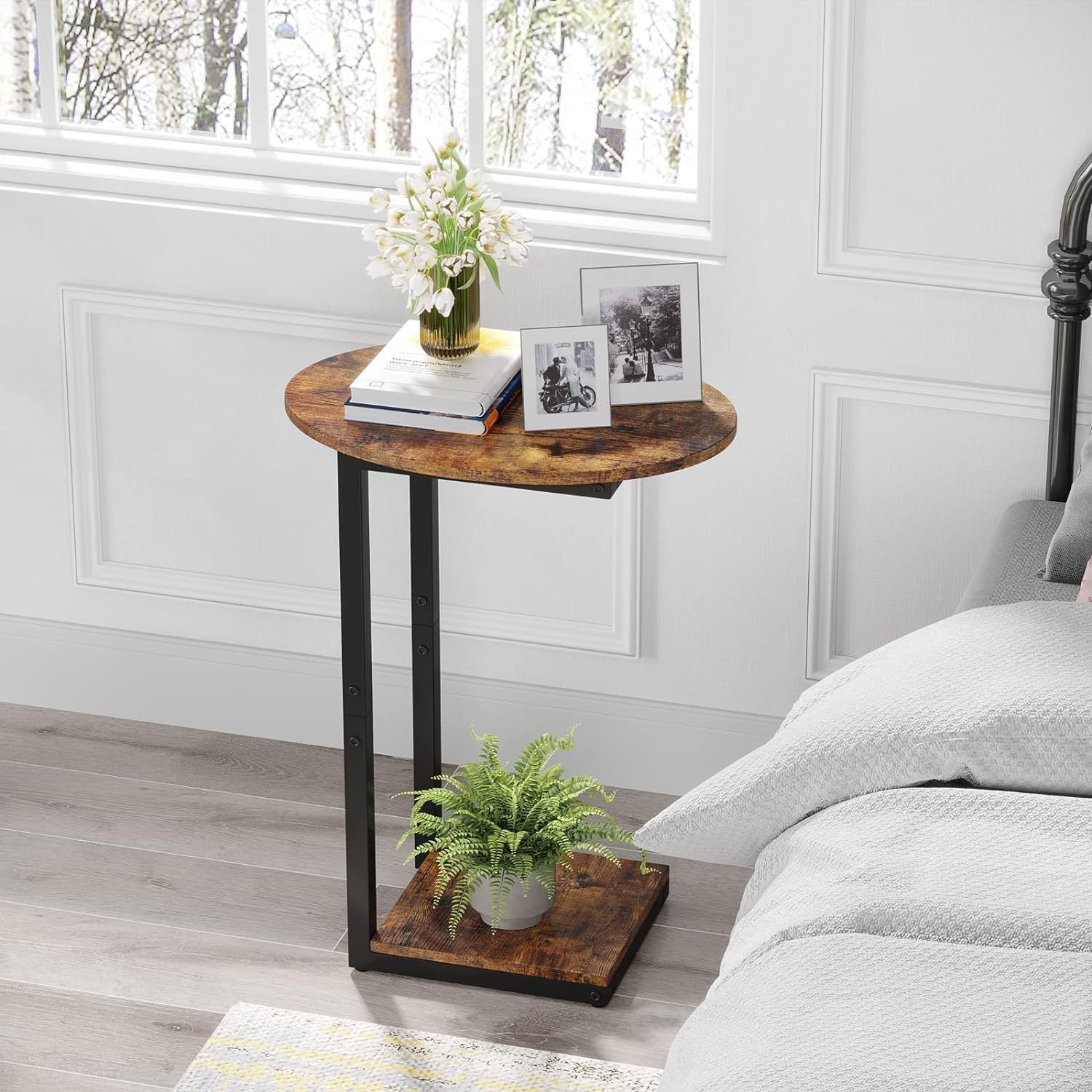 Minimalist Oval Wood Metal 2-Tier End Table