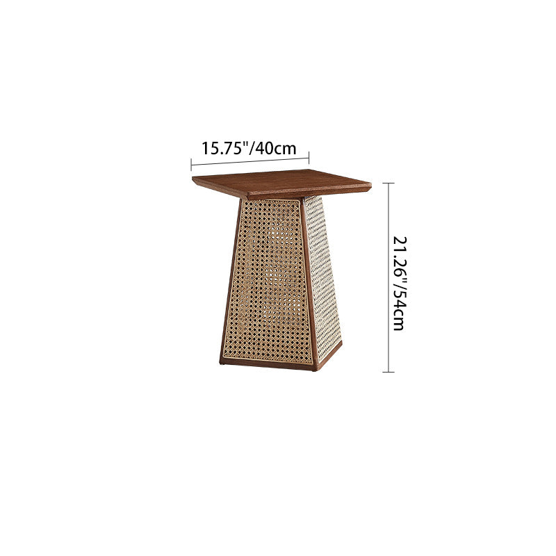 Scandinavian Trapezoid Ash Wood Rattan 1-Tier End Table