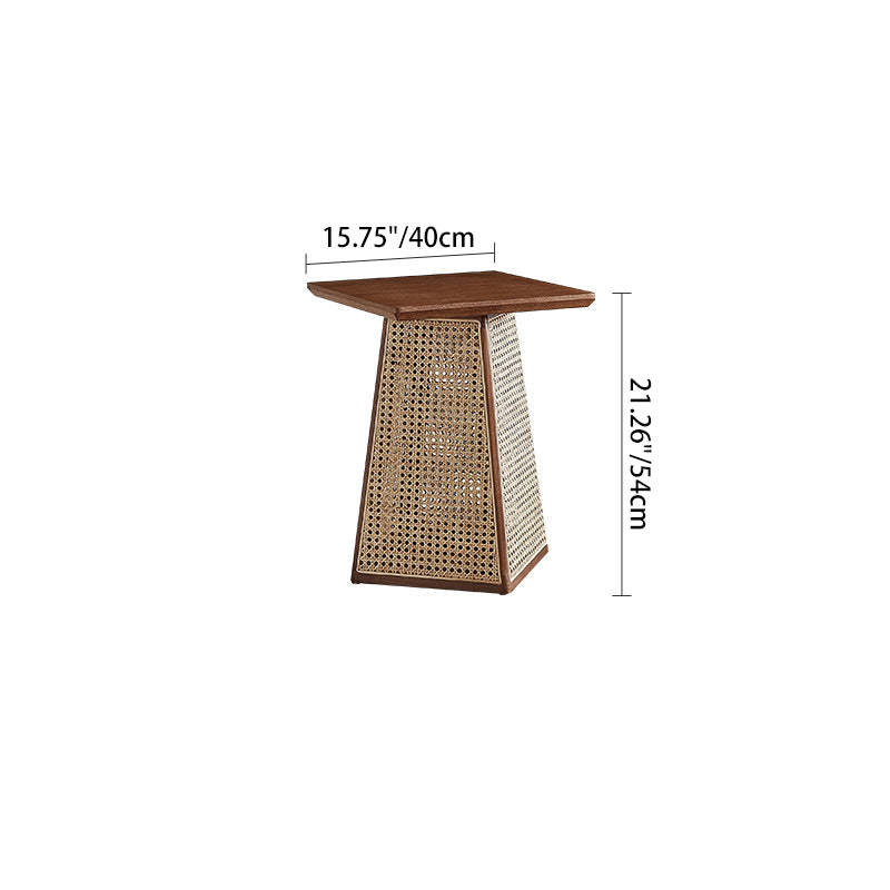 Scandinavian Trapezoid Ash Wood Rattan 1-Tier End Table