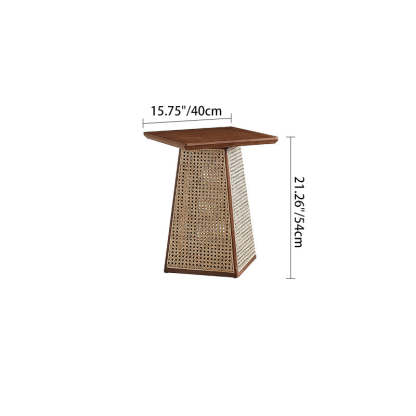 Scandinavian Trapezoid Ash Wood Rattan 1-Tier End Table