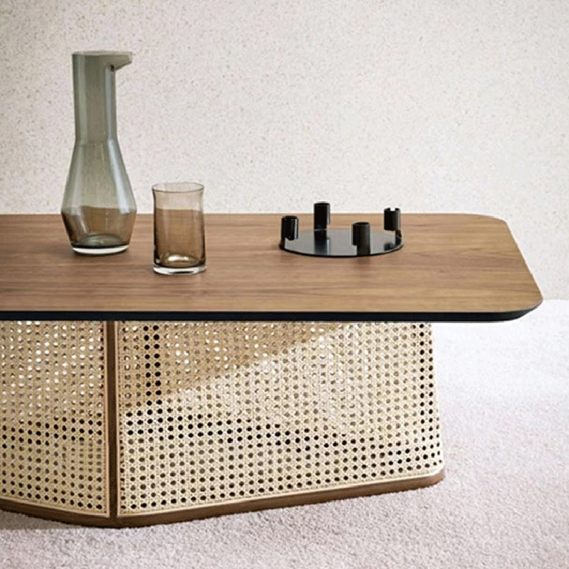 Scandinavian Trapezoid Ash Wood Rattan 1-Tier End Table