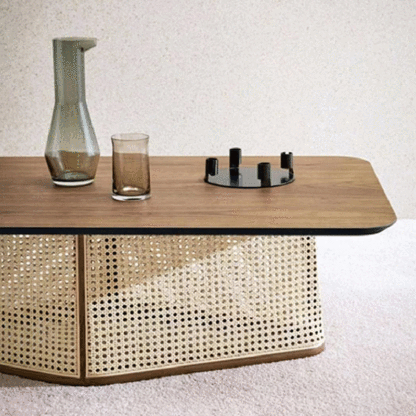 Scandinavian Trapezoid Ash Wood Rattan 1-Tier End Table