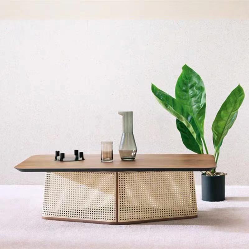 Scandinavian Trapezoid Ash Wood Rattan 1-Tier End Table — B - Small