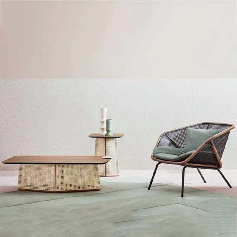 Scandinavian Trapezoid Ash Wood Rattan 1-Tier End Table