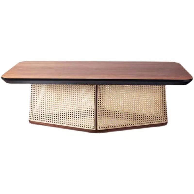 Scandinavian Trapezoid Ash Wood Rattan 1-Tier End Table