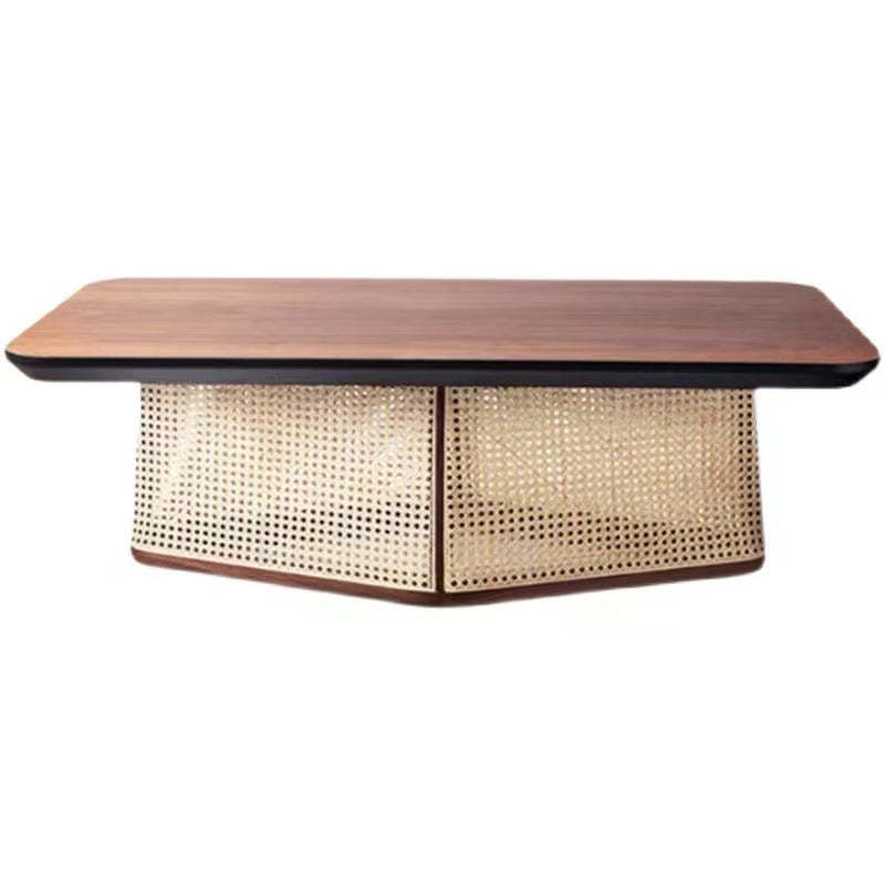 Scandinavian Trapezoid Ash Wood Rattan 1-Tier End Table