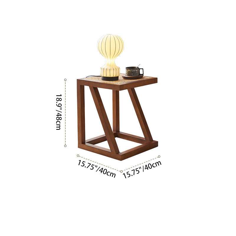 Vintage Ash Wood Rattan Triangle-Support 1-Tier End Table