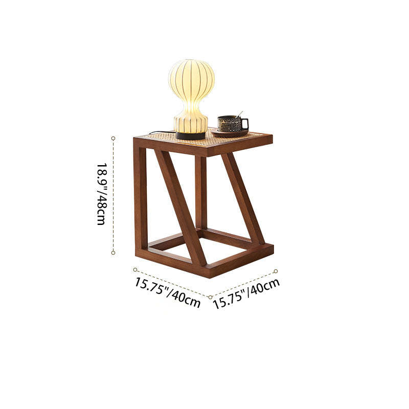 Vintage Ash Wood Rattan Triangle-Support 1-Tier End Table