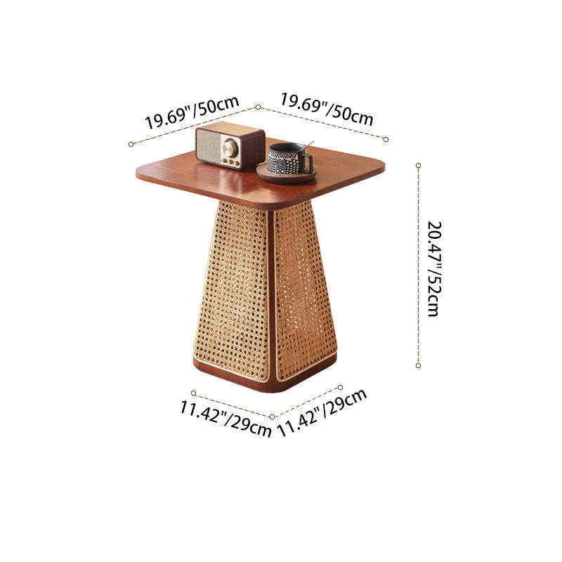 Vintage Ash Wood Rattan Triangle-Support 1-Tier End Table