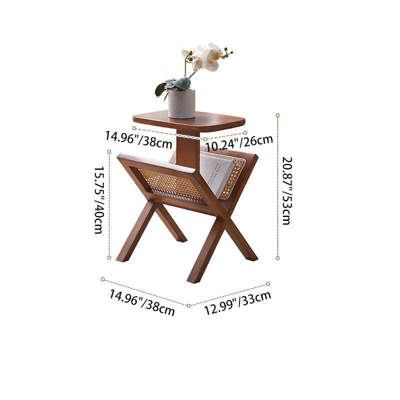 Vintage Ash Wood Rattan Triangle-Support 1-Tier End Table
