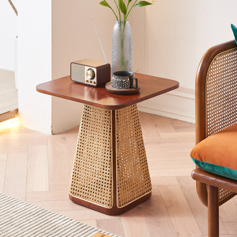 Vintage Ash Wood Rattan Triangle-Support 1-Tier End Table — B