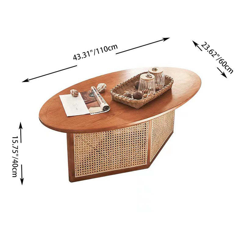 Scandinavian Oval Solid Wood Rattan 1-Tier End Table