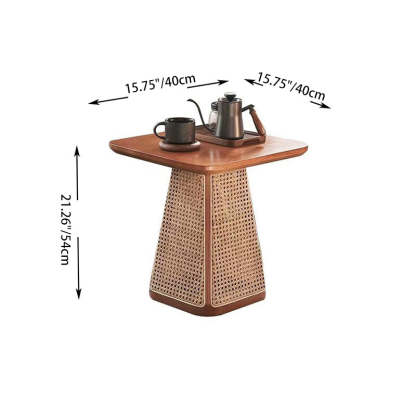 Scandinavian Oval Solid Wood Rattan 1-Tier End Table