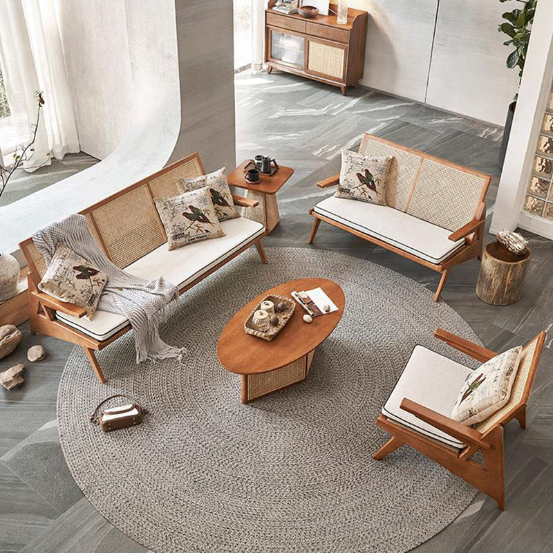 Scandinavian Oval Solid Wood Rattan 1-Tier End Table