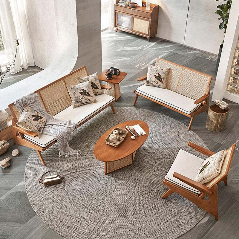 Scandinavian Oval Solid Wood Rattan 1-Tier End Table