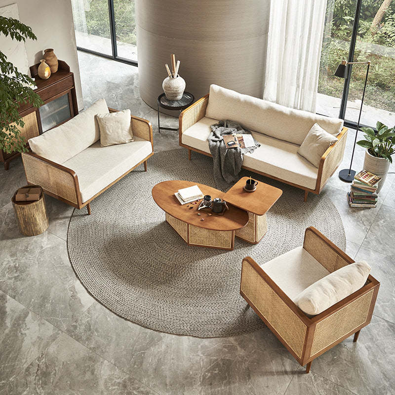 Scandinavian Oval Solid Wood Rattan 1-Tier End Table