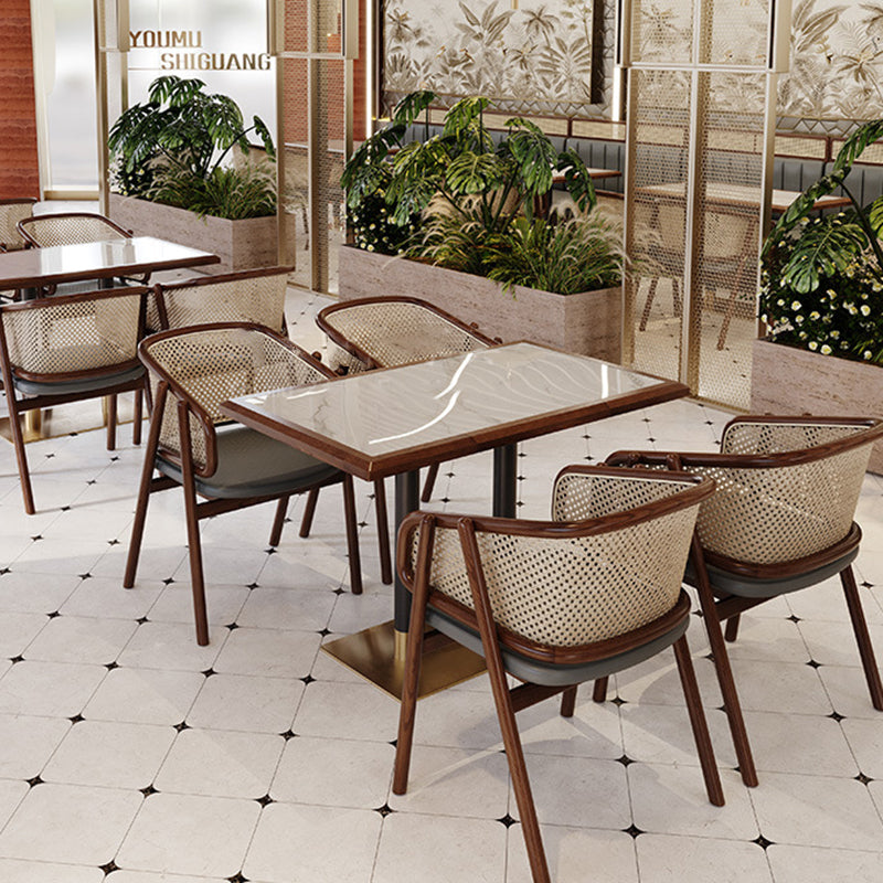 Vintage Half-Wrap Leather Rattan Solid Wood Dining Chair