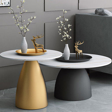 Scandinavian Conical Rock Slab Iron End Table