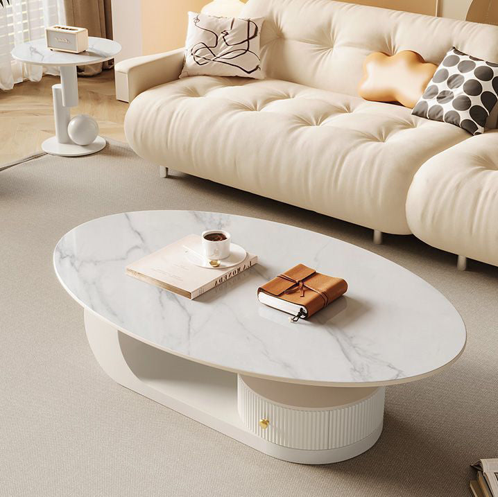 Scandinavian Oval Rock Slab Iron End Table