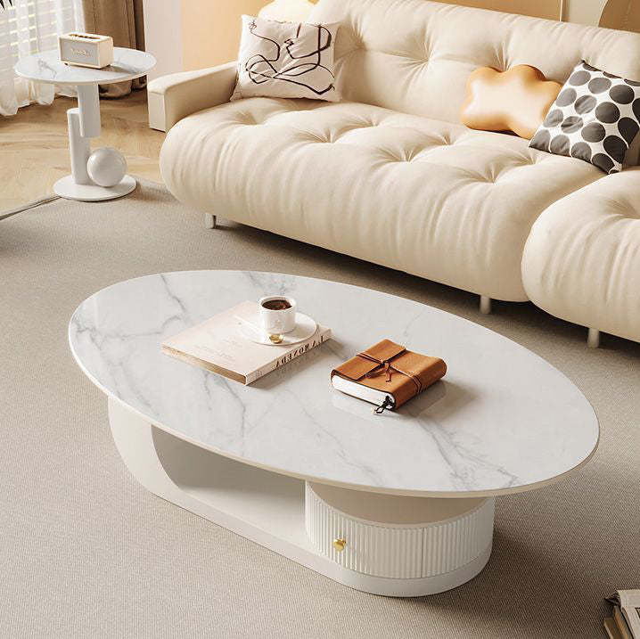 Scandinavian Oval Rock Slab Iron End Table