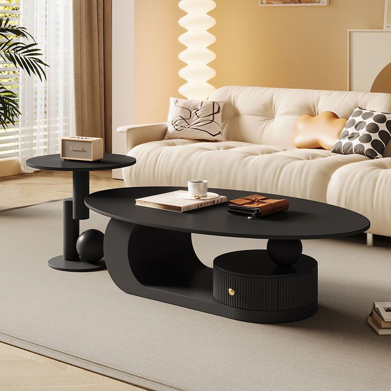 Scandinavian Oval Rock Slab Iron End Table
