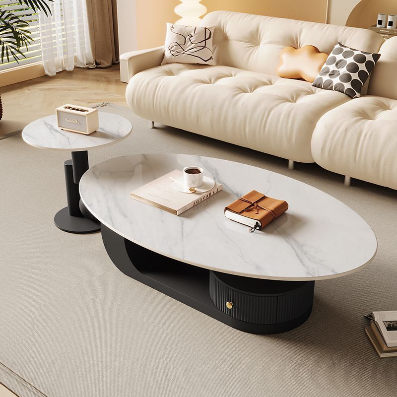 Scandinavian Oval Rock Slab Iron End Table