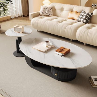 Scandinavian Oval Rock Slab Iron End Table