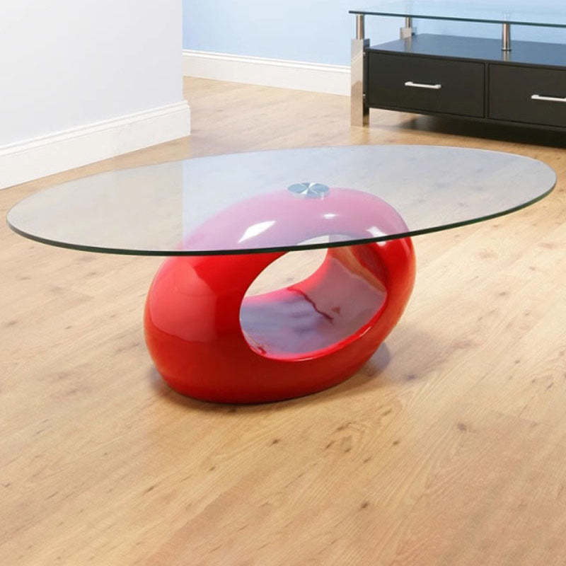 Modern Oval Hollowed Glass Plastic End Table