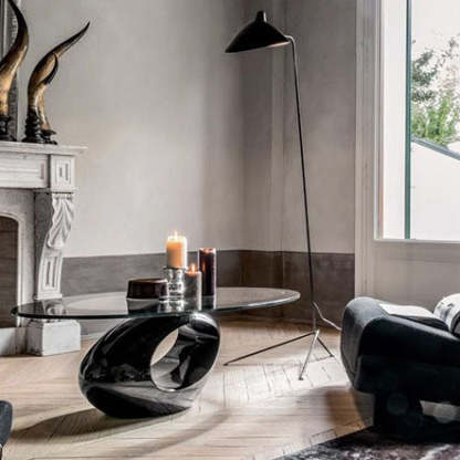 Modern Oval Hollowed Glass Plastic End Table