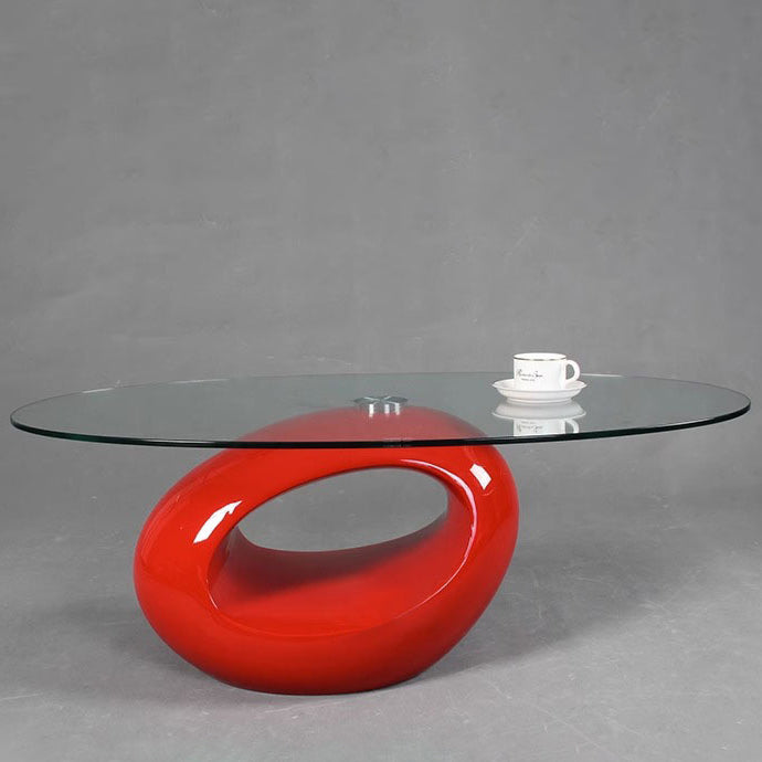 Modern Oval Hollowed Glass Plastic End Table