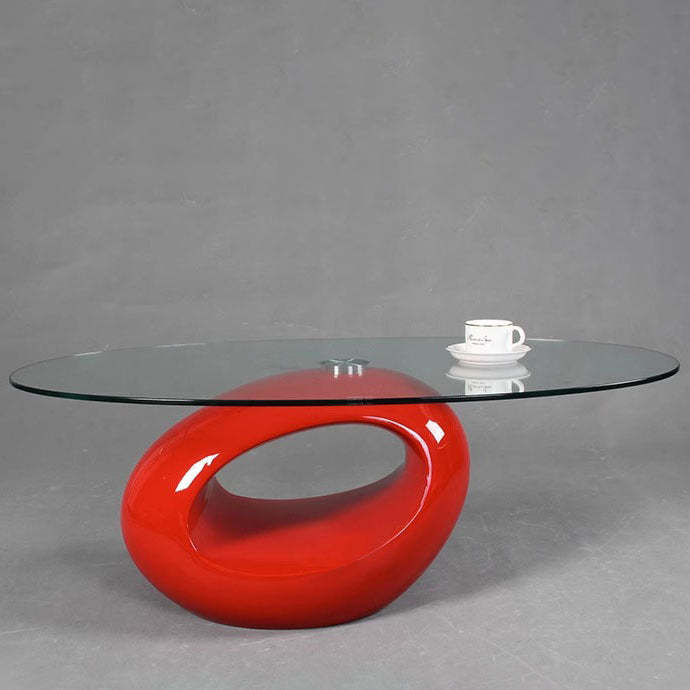 Modern Oval Hollowed Glass Plastic End Table