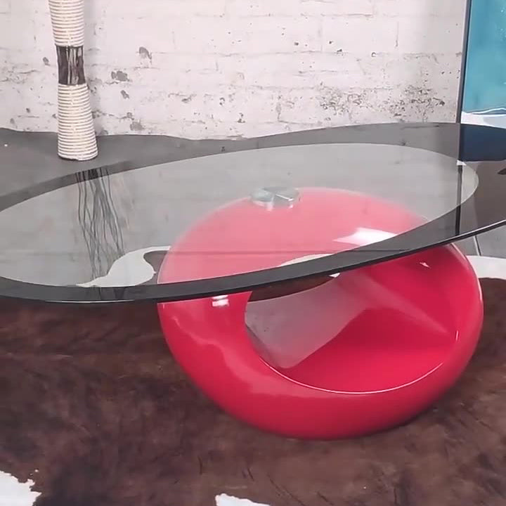 Modern Oval Hollowed Glass Plastic End Table