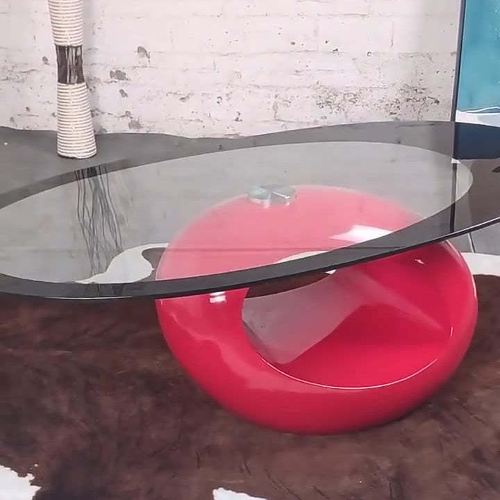 Modern Oval Hollowed Glass Plastic End Table