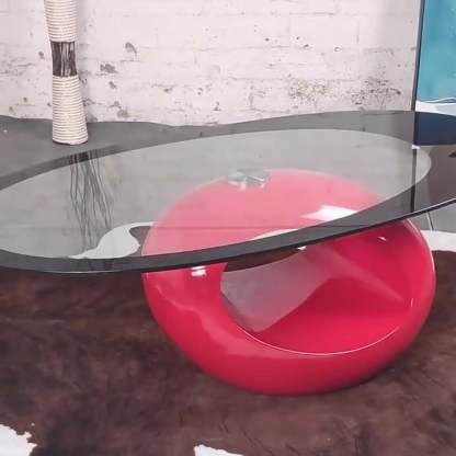 Modern Oval Hollowed Glass Plastic End Table