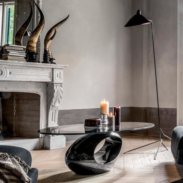 Modern Oval Hollowed Glass Plastic End Table