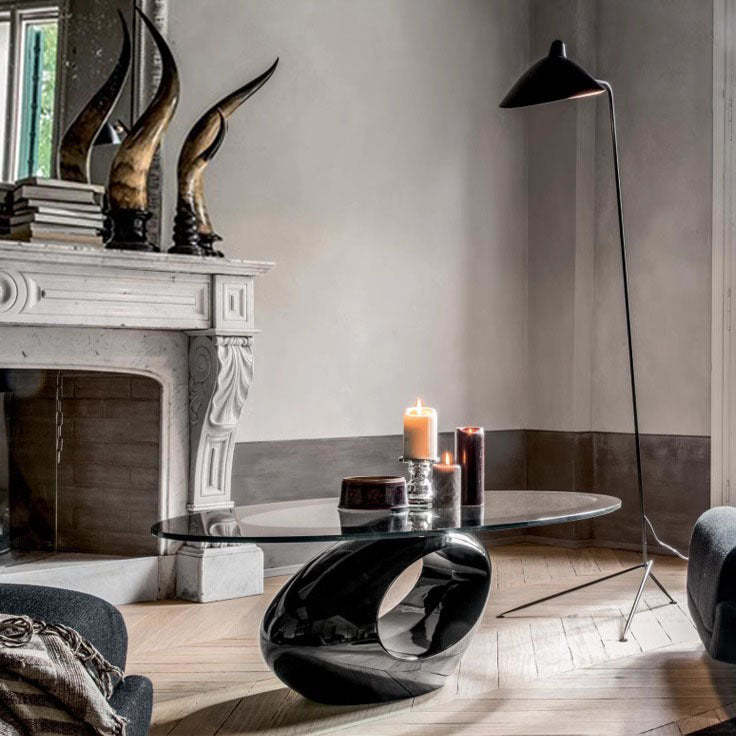 Modern Oval Hollowed Glass Plastic End Table