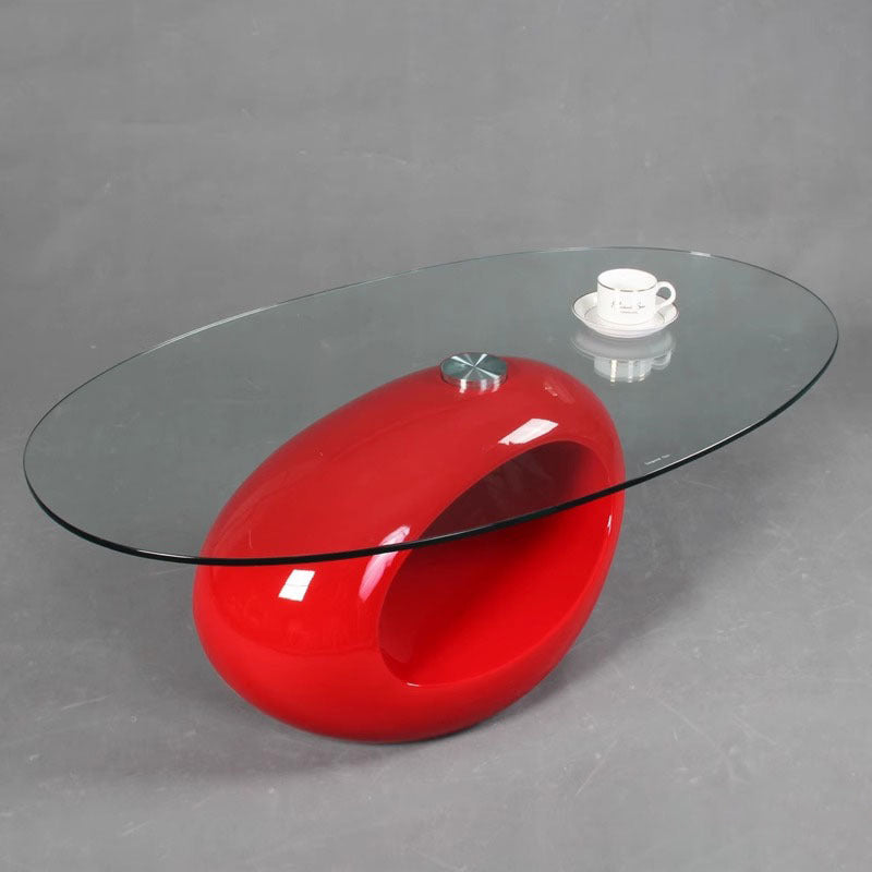 Modern Oval Hollowed Glass Plastic End Table