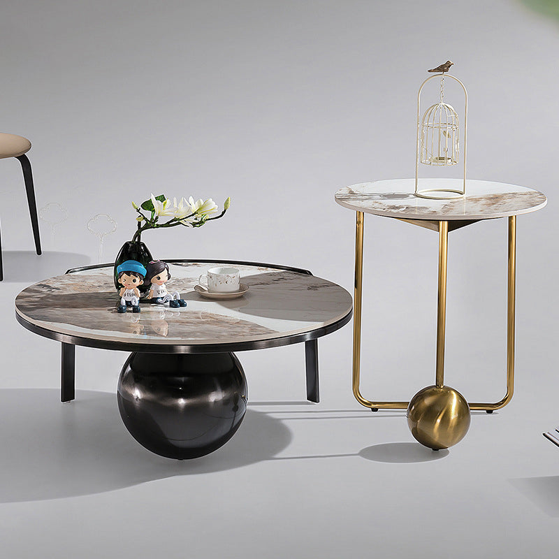 French Orb Marble Steel End Table — Low + Tall