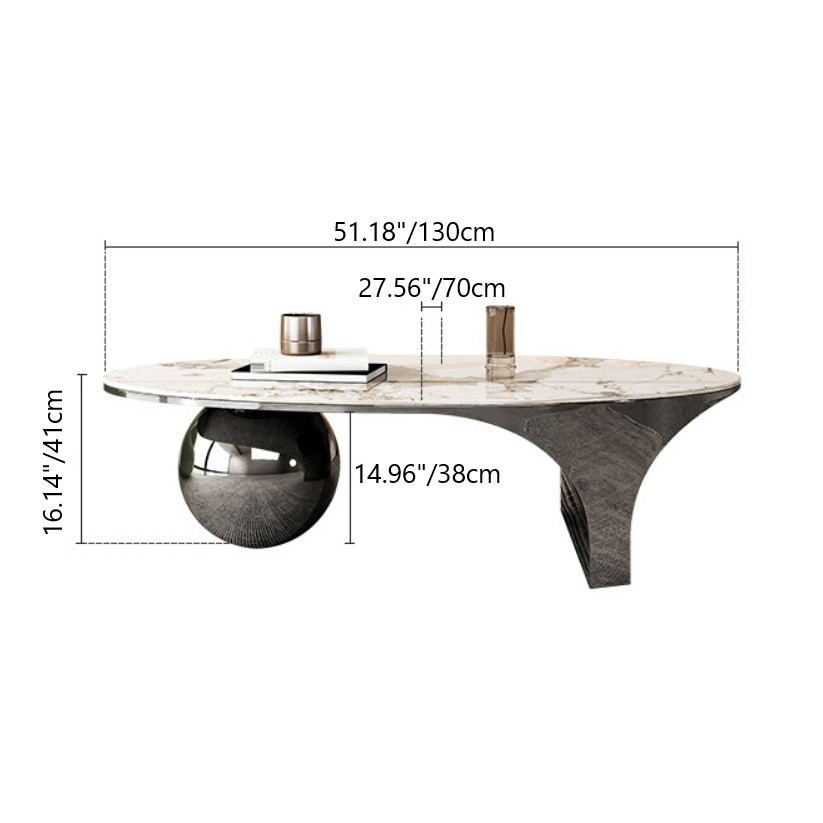 Contemporary Oval Ball Marble Metal End Table
