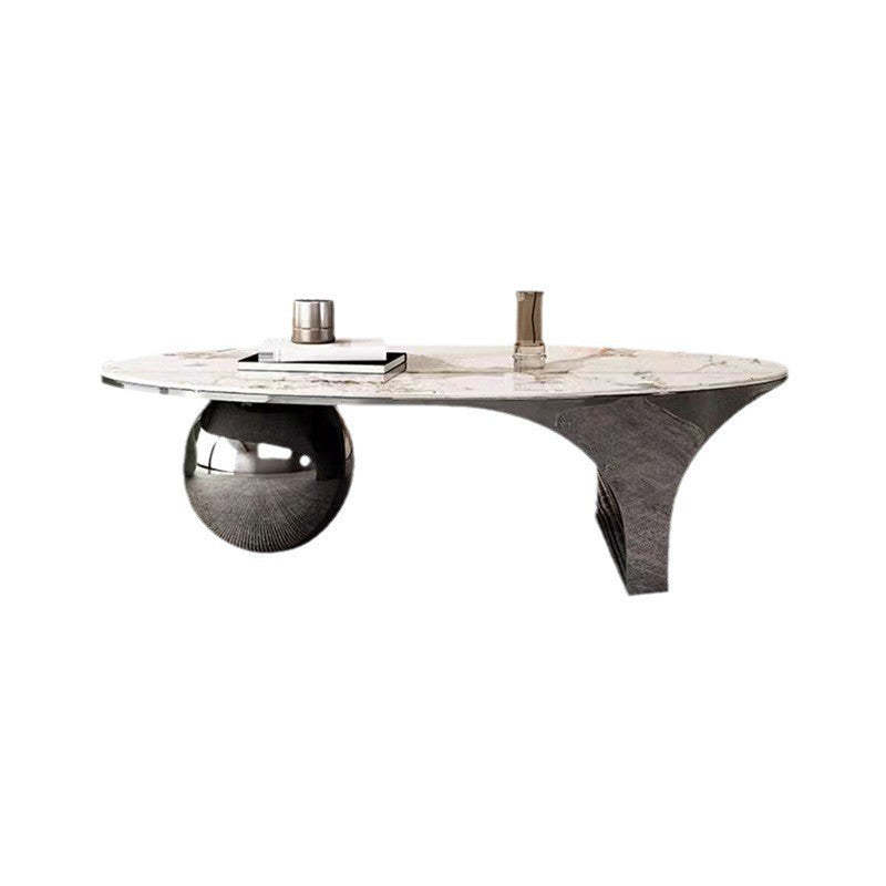 Contemporary Oval Ball Marble Metal End Table