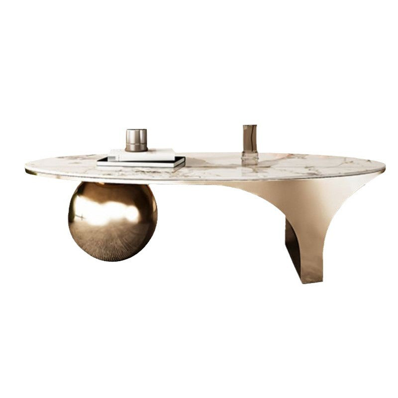 Contemporary Oval Ball Marble Metal End Table